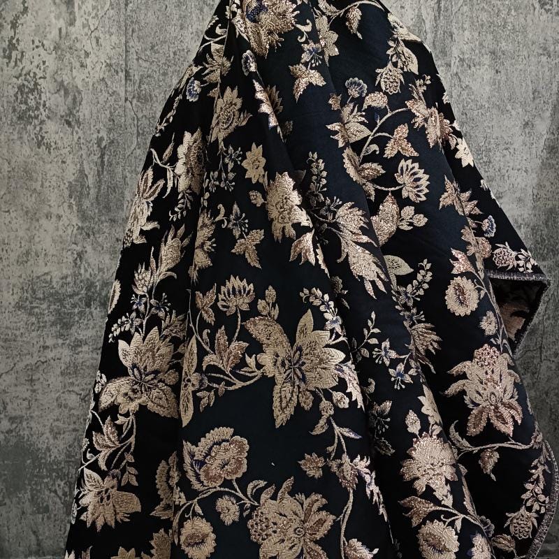 Retro Palace Jacquard Fabric: 55"W Damask Floral Upholstery Fabric