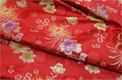 Red Chrysanthemum Brocade Fabric: 59"W Silk Rayon Cheongsam Cushion