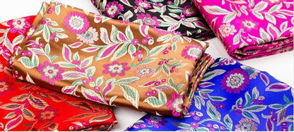 Floral Leaf Brocade Fabric: Chinese Style Silk Rayon Blend, 35" Wide