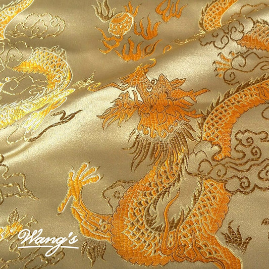 Tissu brocart Dragon d'or : satin jacquard chinois, tissu pour la couture et la décoration intérieure
