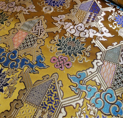 Lotus Brocade Fabric: 29.5"W Tibetan Damask Rayon for Upholstery & Costume