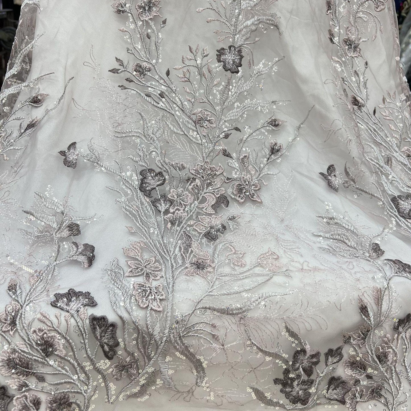 Sequined Floral Embroidery Lace Fabric: Wedding, Prom, Costume DIY