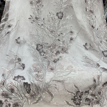 Sequined Floral Embroidery Lace Fabric: Wedding, Prom, Costume DIY