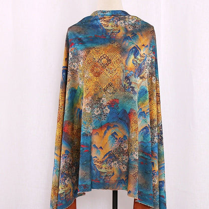 Tang Dynasty Painting Silk Fabric: 59"W Satin Upholstery, Costume, Decor - Poppylollipop