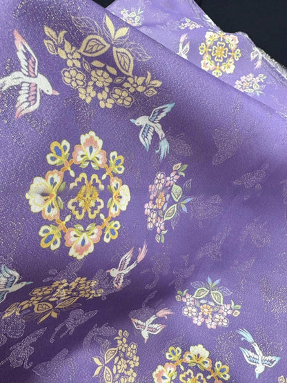 Purple Floral Brocade Fabric: Rayon & Gold Thread Chinese Style Medallion, 55"W