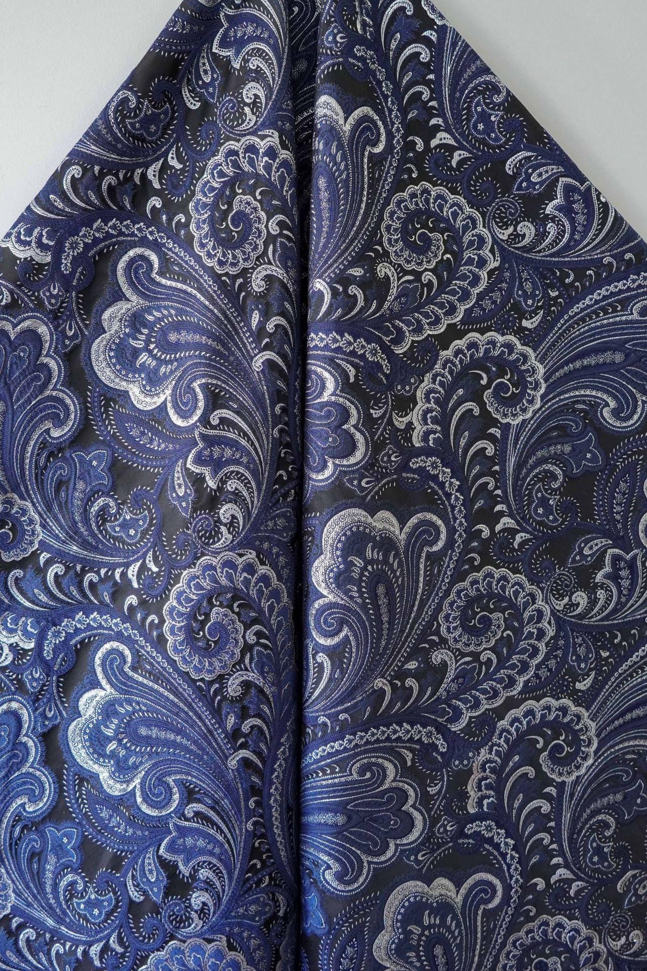 French Abstract Floral Jacquard Fabric: Gold Thread Embossed Woven - 63"W