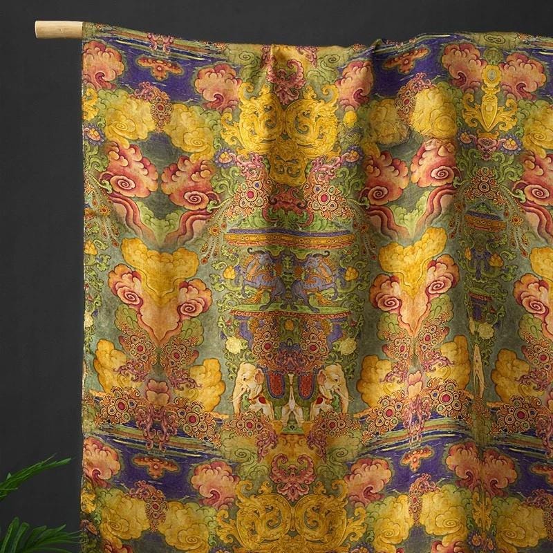 Elephant Pattern Shantung Fabric: 55"W Rayon Upholstery, Costume, Scarf