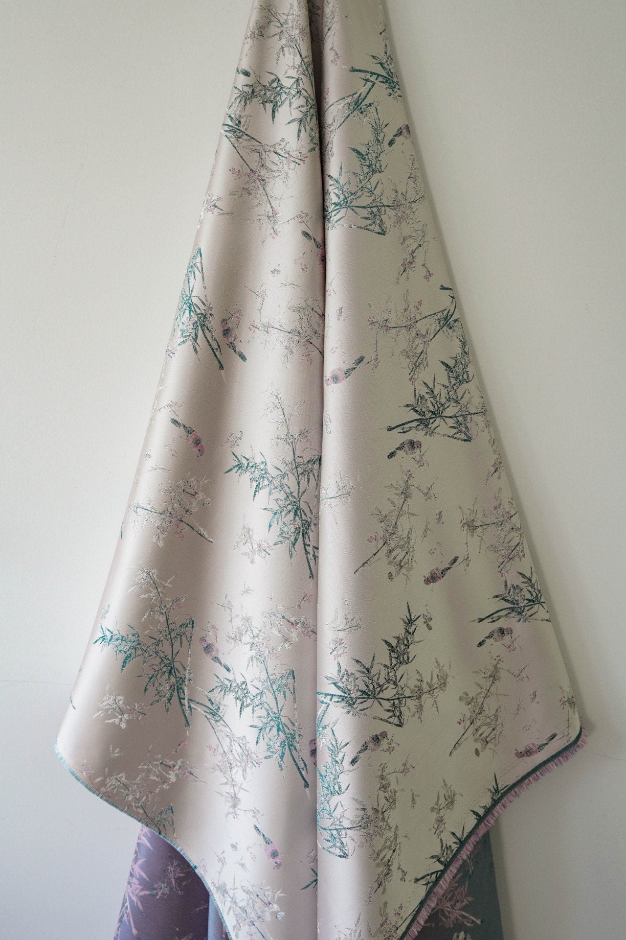 Floral Bamboo Brocade Satin Fabric - Light Purple, 59" Wide