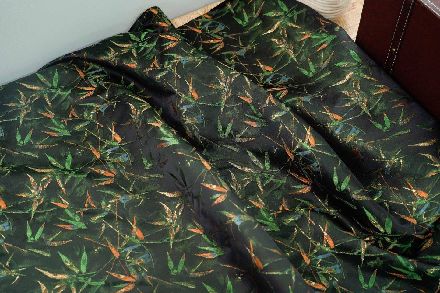 Dark Green Bamboo Jacquard Satin Fabric - 65" Wide