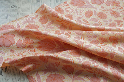Tissu jacquard tissé rouge et jaune : revêtement d'ameublement à motif floral en relief 3D