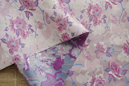 Tissu brocart à fils d'or : Matériel de couture floral mongol tibétain