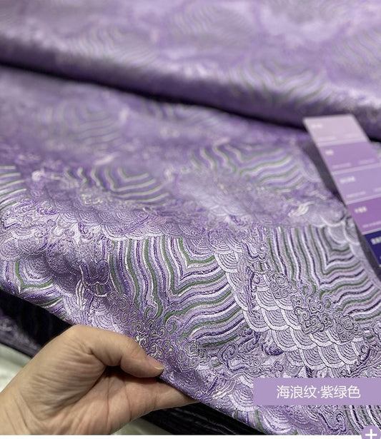 Lilac Ocean Waves Brocade Fabric: Silk Rayon Jacquard, 29.5" Wide