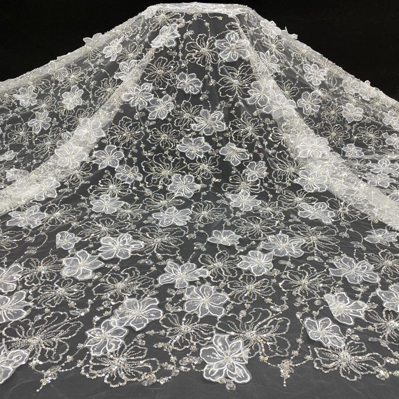 Floral Appliqu�� Lace Fabric: Beaded Sequin Embroidery, Bridal Dress Mate