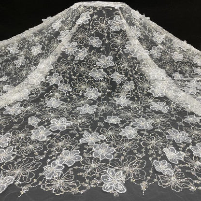 Floral Appliqu�� Lace Fabric: Beaded Sequin Embroidery, Bridal Dress Mate