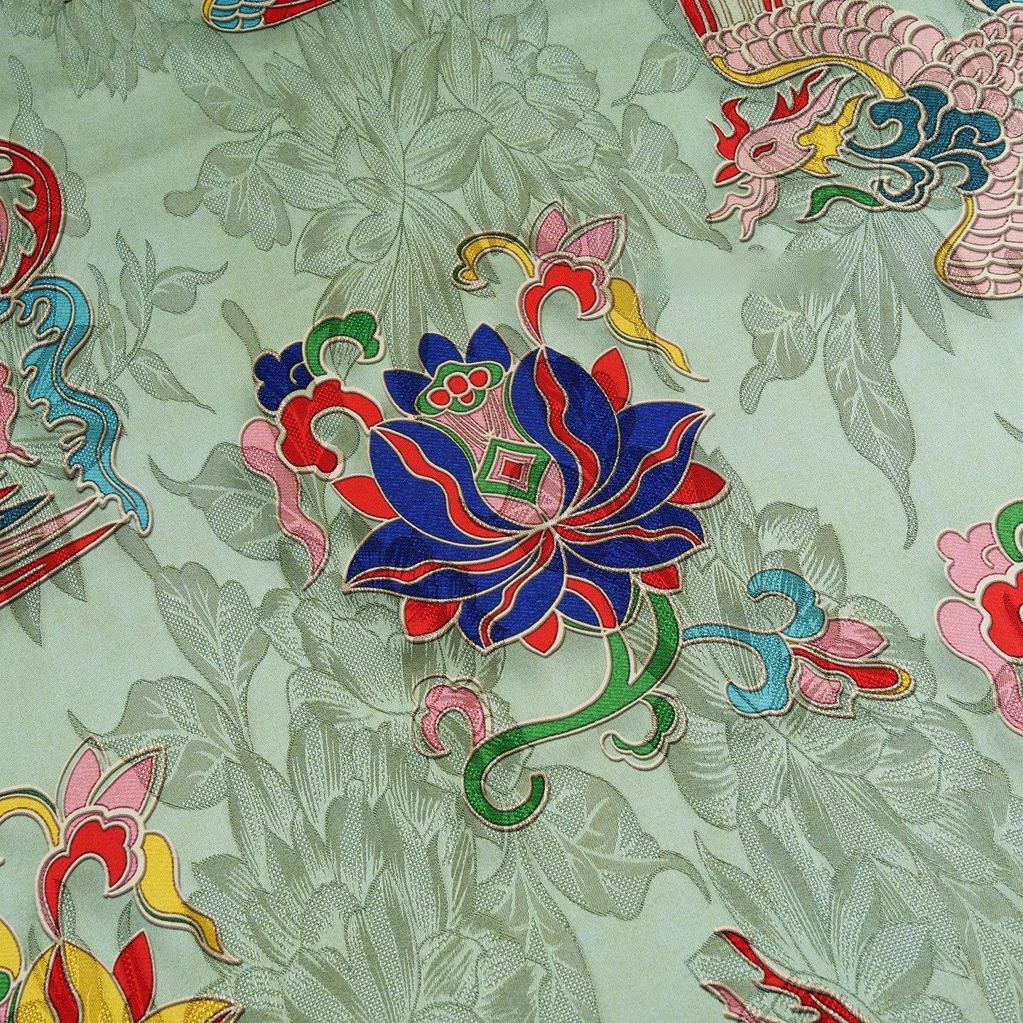 Tissu brocart de soie Phoenix & Lotus : Cheongsam vert clair, costume Tang, Hanfu
