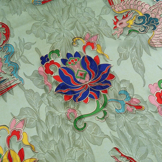 Tissu brocart de soie Phoenix & Lotus : Cheongsam vert clair, costume Tang, Hanfu