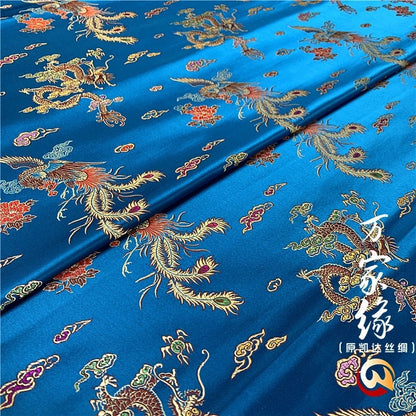 Dragon & Phoenix Silk Brocade Fabric: Jacquard Mulberry Silk, 29.5"W