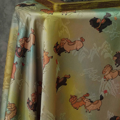 Tissu satiné en soie à motif poney - 150 cm de large, impression numérique