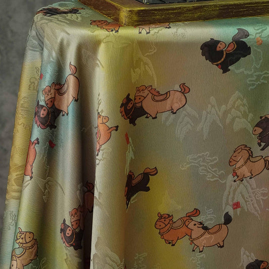 Tissu satiné en soie à motif poney - 150 cm de large, impression numérique