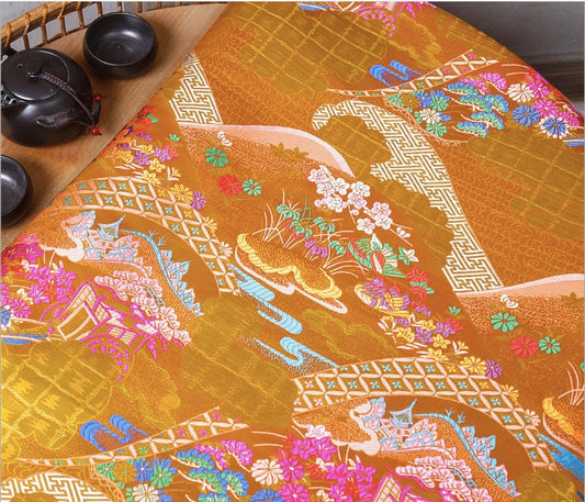Floral Jacquard Brocade Fabric: Japanese Architecture, 59" Wide