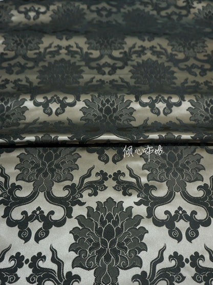 Tissu brocart de soie à motif de fleur de lotus : tapisserie pour coussin Cheongsam (29,5 po L)