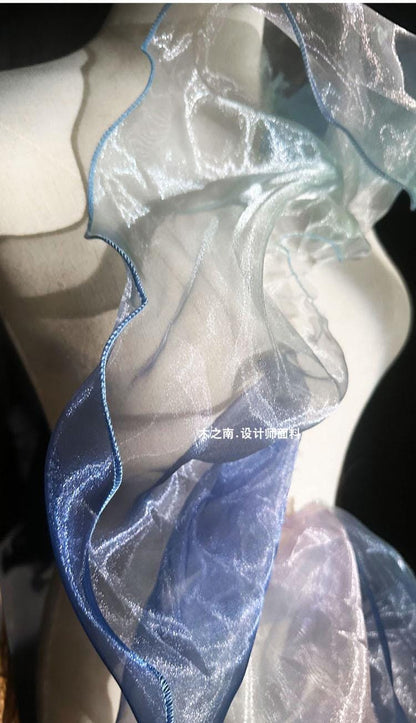Two-Toned Ruffle Organza Fabric: 3D Folds, 20cm Wide