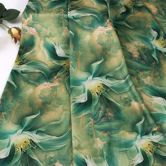 Tissu satiné Shu brocart à motif magnolia : jacquard de soie chinoise (largeur : 150 cm)