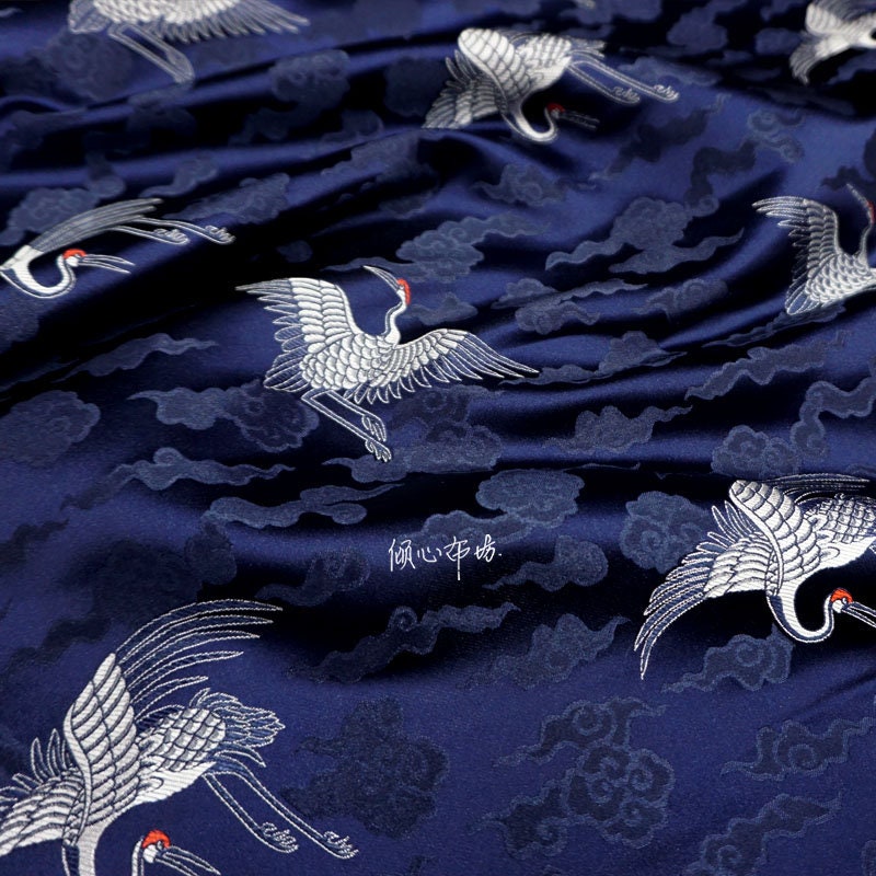 Crane Brocade Fabric: Colorful Silk Rayon Blend, Cheongsam Qipao Material
