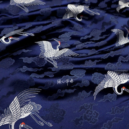 Crane Brocade Fabric: Colorful Silk Rayon Blend, Cheongsam Qipao Material