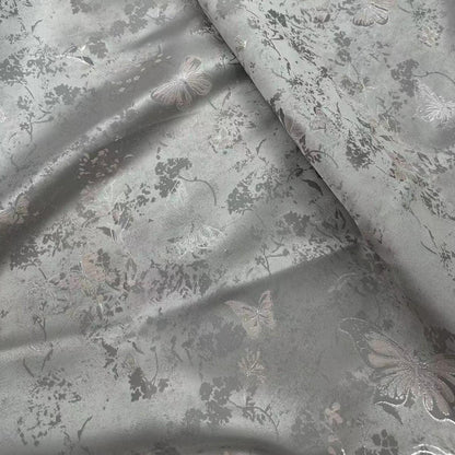 Tissu brocart papillon gris argenté - Jacquard élégant, 147 cm de large