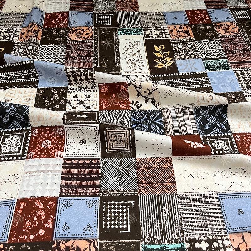 Tissu en coton collage vintage : matériau de quilting d'art rétro (55 po L)