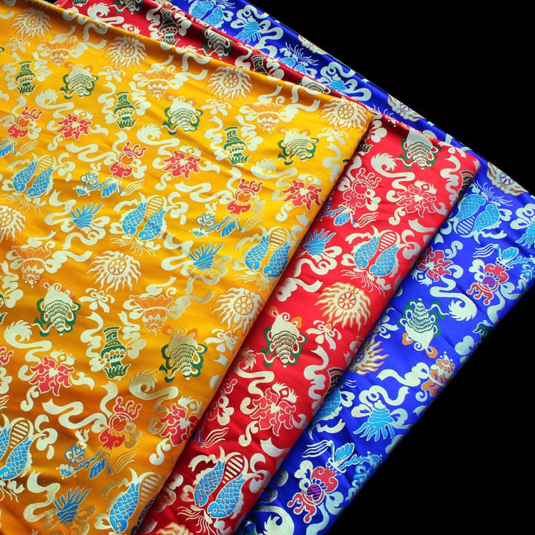 Pisces Fish Brocade Fabric: 58"W Chinese Rayon Sewing Material