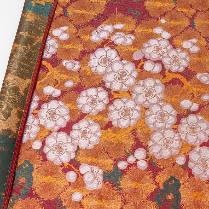 Nishijin Crane Sakura Fabric: Gold Jacquard Silk Brocade, 59" Wide