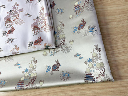 Rabbit Jacquard Satin Fabric: Moon Palace Brocade, 57"W
