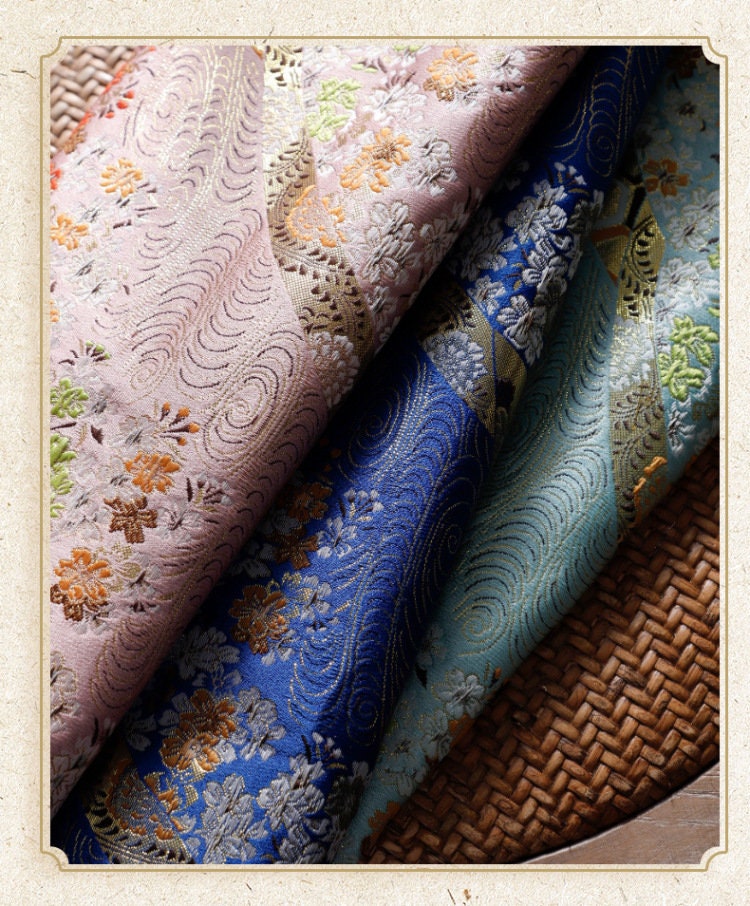 Cherry Blossom Jacquard Brocade Fabric: Silk Rayon Kimono Sewing (29.5" Width)