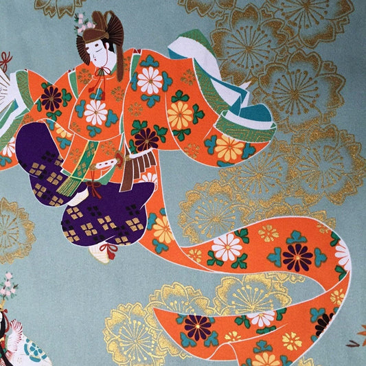 Geisha Dance Cotton Fabric: Japanese Bronzing Print, Sewing, Costume, Home Decor