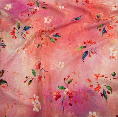 Floral Printed Linen Tencel Fabric: Lightweight Sewing Material, 57"W