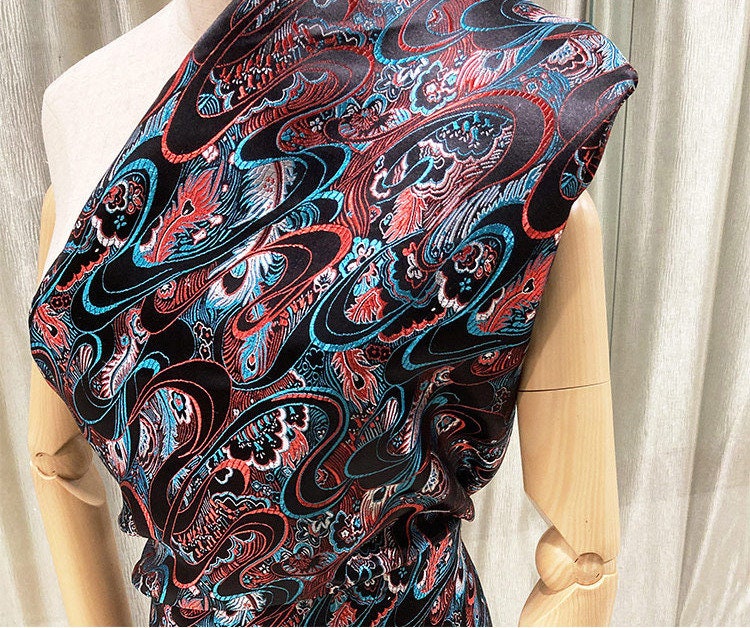 Tissu ethnique en brocart de soie : Jacquard pour robe mongole (au mètre)