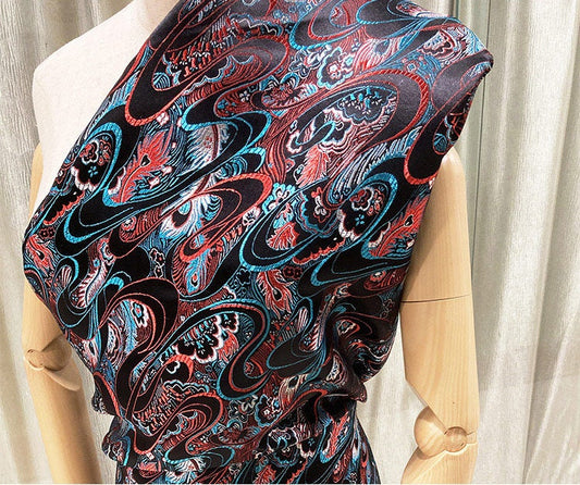 Tissu ethnique en brocart de soie : Jacquard pour robe mongole (au mètre)