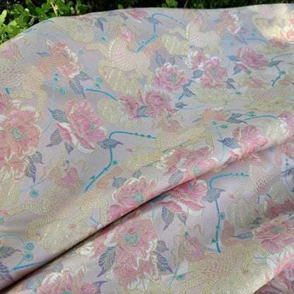 Embossed Floral Jacquard Fabric: 3D Gold Thread Design, 55" Wide