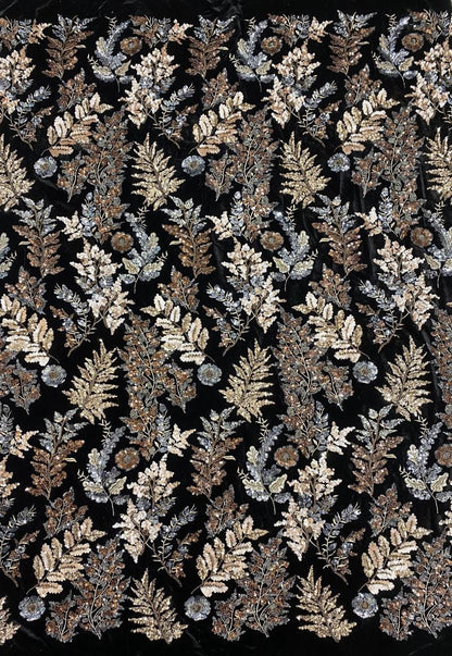 Tissu brodé de sequins en velours noir ��� Texti de perles multicolores" Large