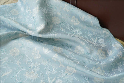 Azure Floral Jacquard Fabric: Reversible Light Blue Woven Upholstery, 64" Wide