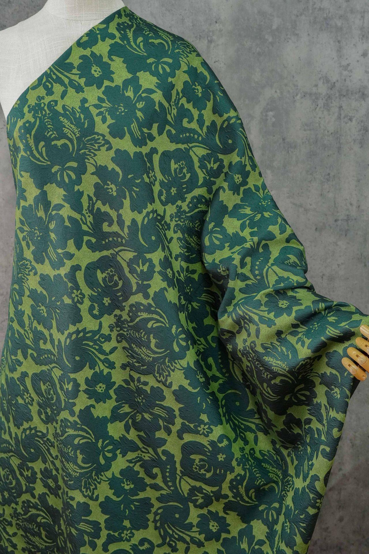 Embossed Floral Jacquard Fabric ��� Green Vintage Style Upholste" Wide