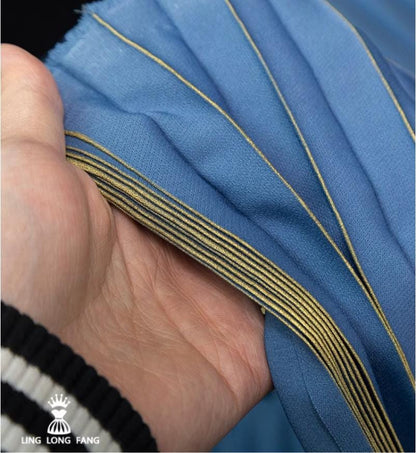 Ocean Blue Foil Pleated Fabric: Hand-Pressed Crepe Designer Material