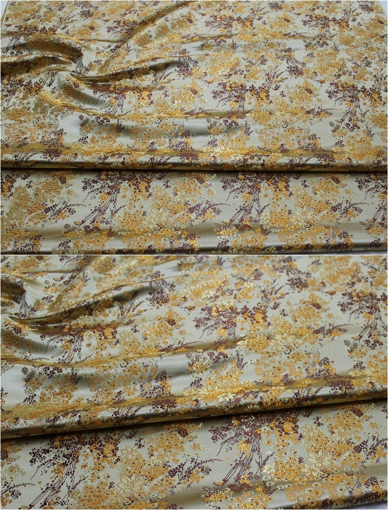 Floral Chinese Brocade Fabric: Silk Rayon Blend, Sewing Quilting Fabric