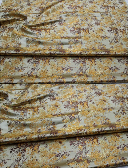 Floral Chinese Brocade Fabric: Silk Rayon Blend, Sewing Quilting Fabric