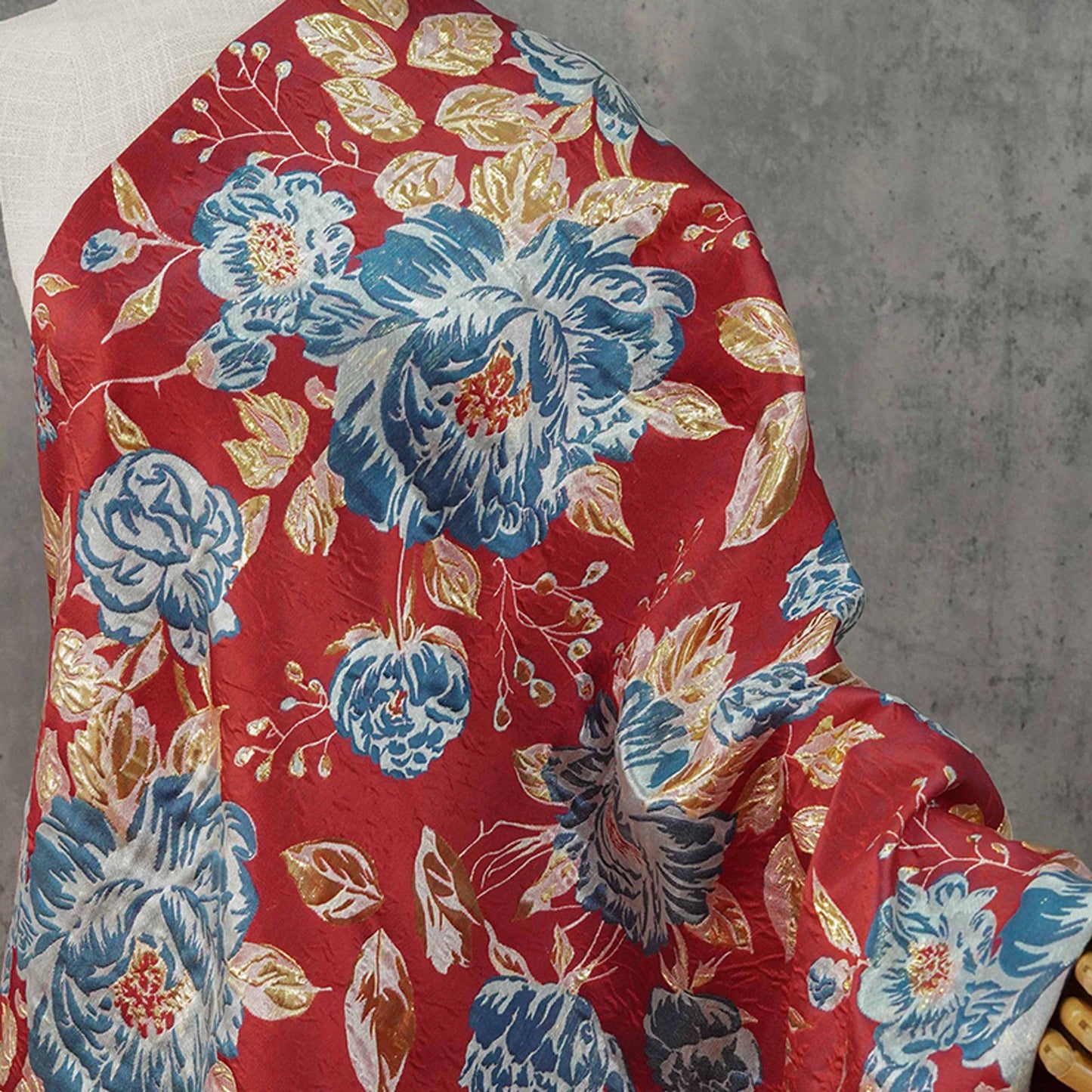 Gold Thread Jacquard Fabric: Rich Peony 3D Upholstery & Costume Fabric