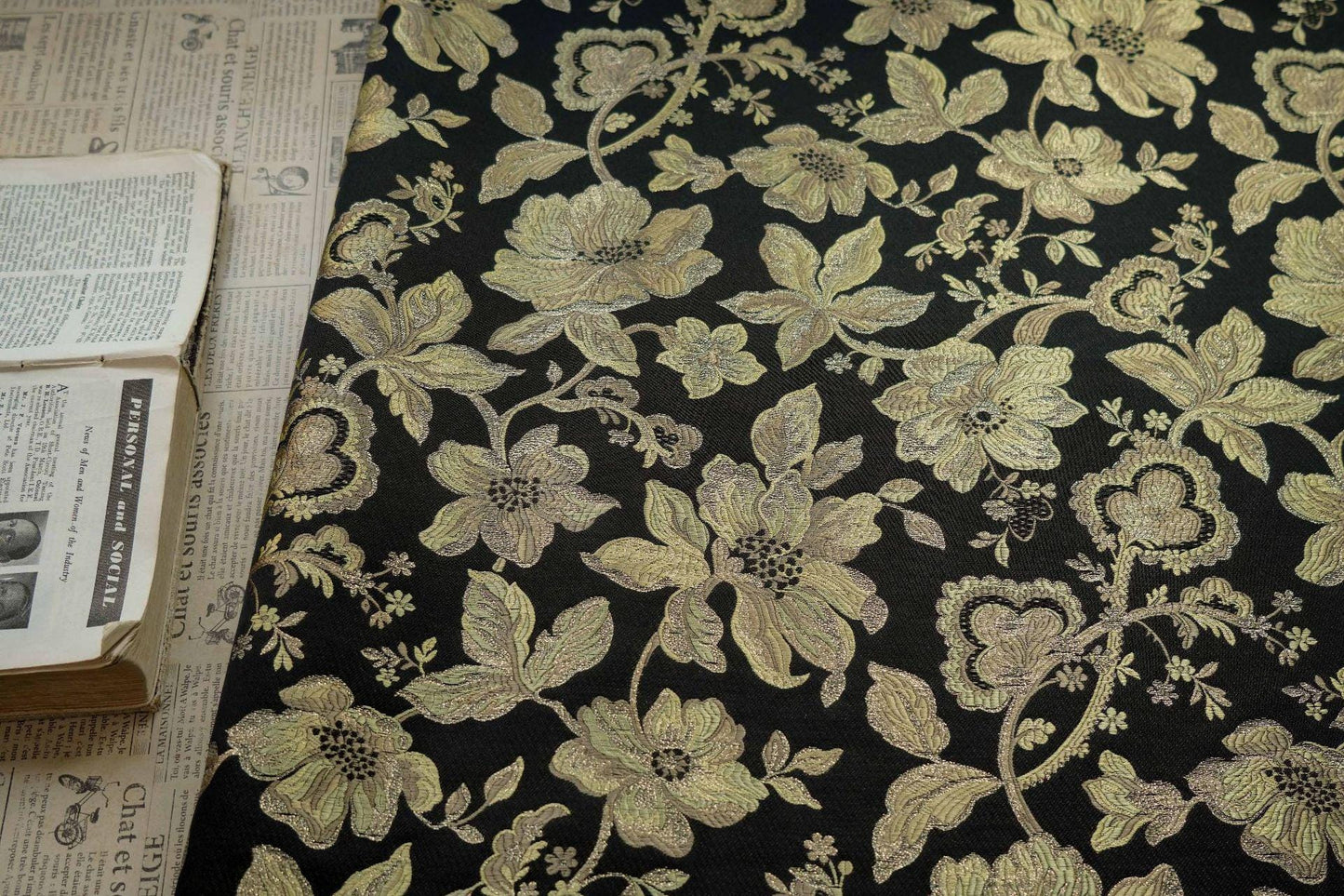 Gold Thread Jacquard Fabric: Vintage Palace Floral, 60"W - By The Meter