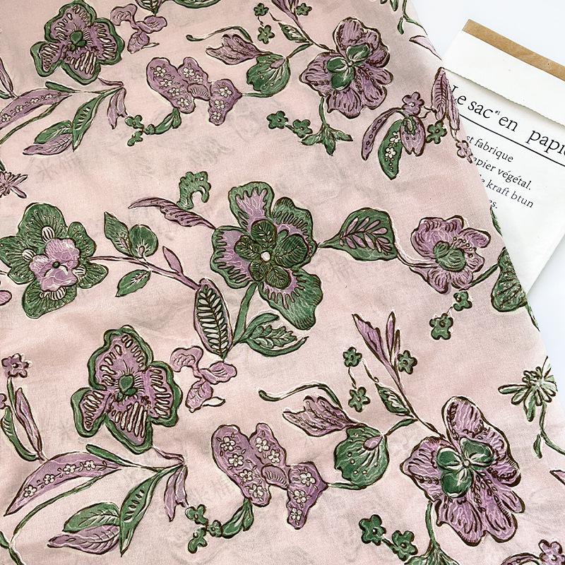 Pink Floral Jacquard Fabric ��� Embroidered Cott" Wide