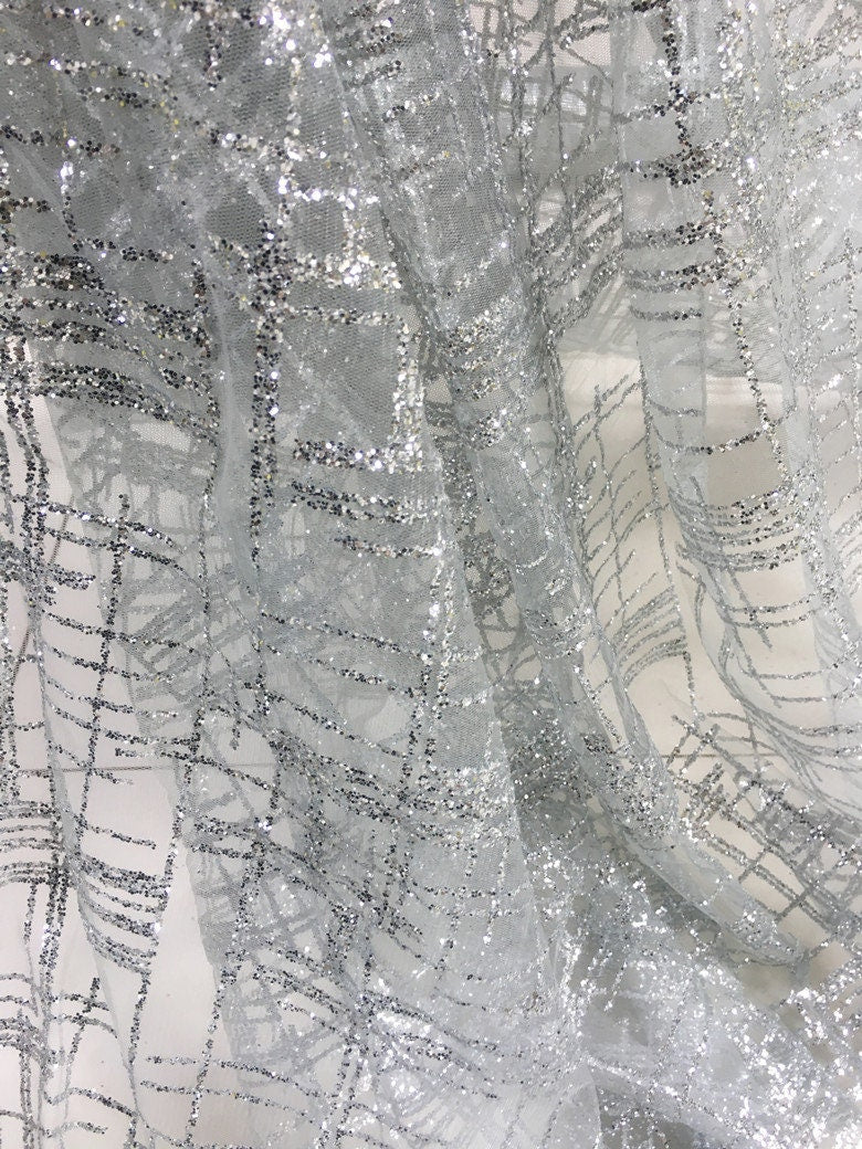 Bronzing Square Mesh Fabric, Shiny Glitter Wedding Costume Dress, 55"W